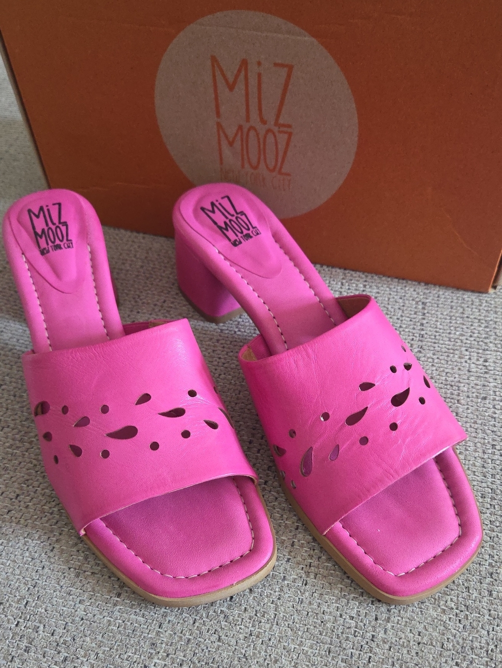 Miz Mooz Hot Pink Laser-Cut Leather Mules